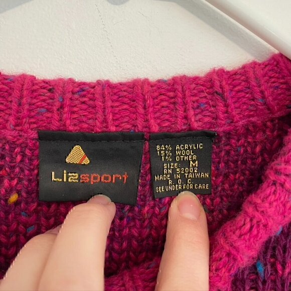 VINTAGE LIZ SPORT Magenta Pink Purple Chevron Stripe Tunic WOOL Blend Sweater M - Picture 4 of 10